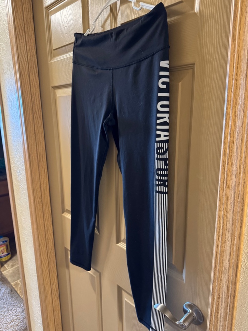 Victoria Sport Leggings with Reflective Side Stripe and Vertical Logo